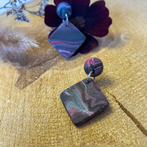 Paars marble vierkant ruit oorbellen